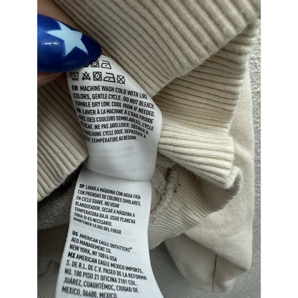 American Eagle Womens Sweatshirt Size Small Tan Hooded Ruffled Long Sleeve - Picture 6 of 11
